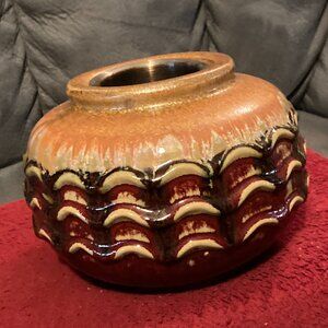VTG MCM 1970's Pottery Lava Vase/Metal Water Container-S. Keramik Style-6" H-EUC